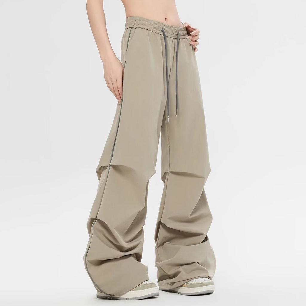 Женские новые быстросохнущие брюки парашютисты из ледяного шелка, брюки с широкими штанинами, повседневные однотонные брюки