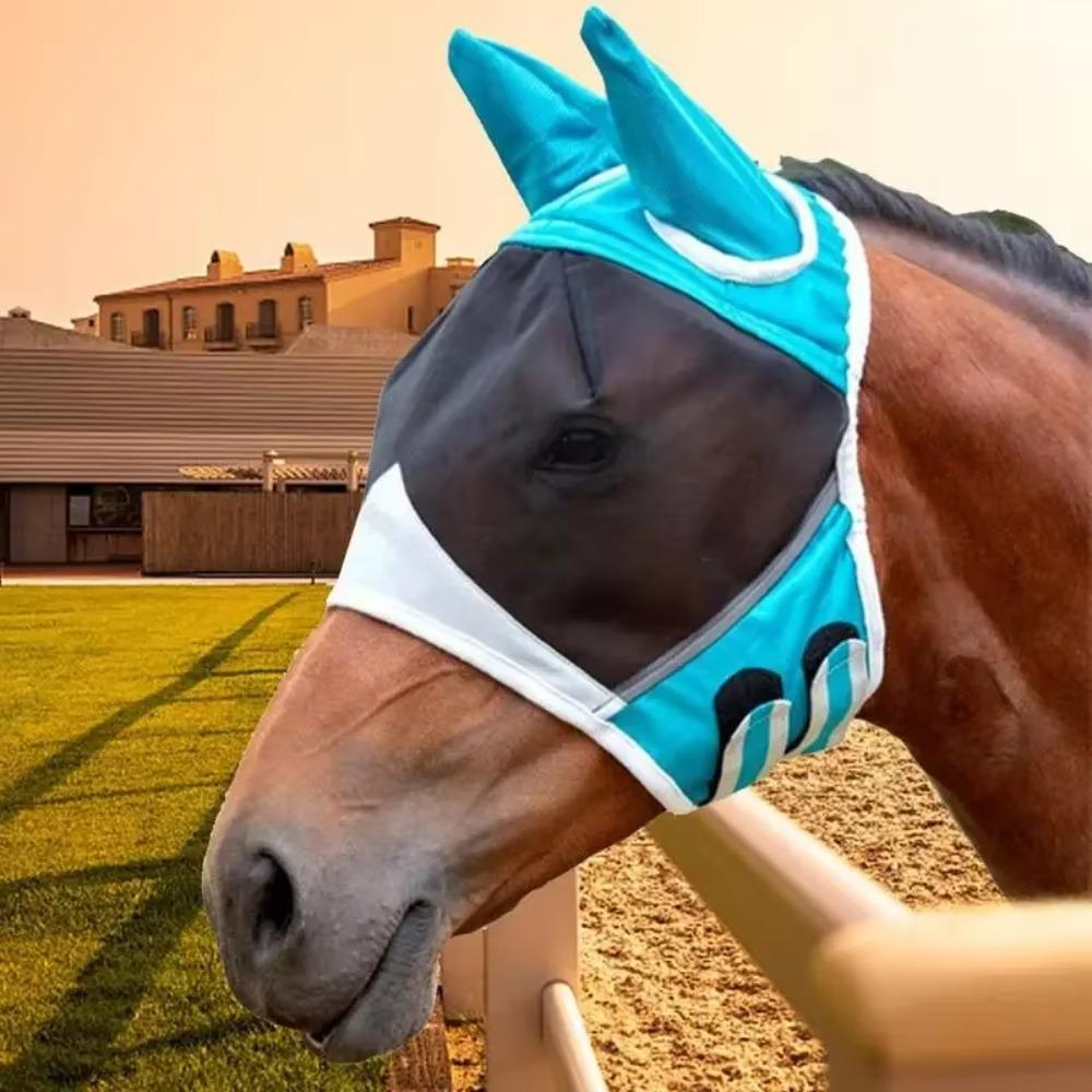 Adjustable Horse Fly Mask Professional Anti-Flyworms Mask Equestrian Horse Face Cover  Riding Gear
