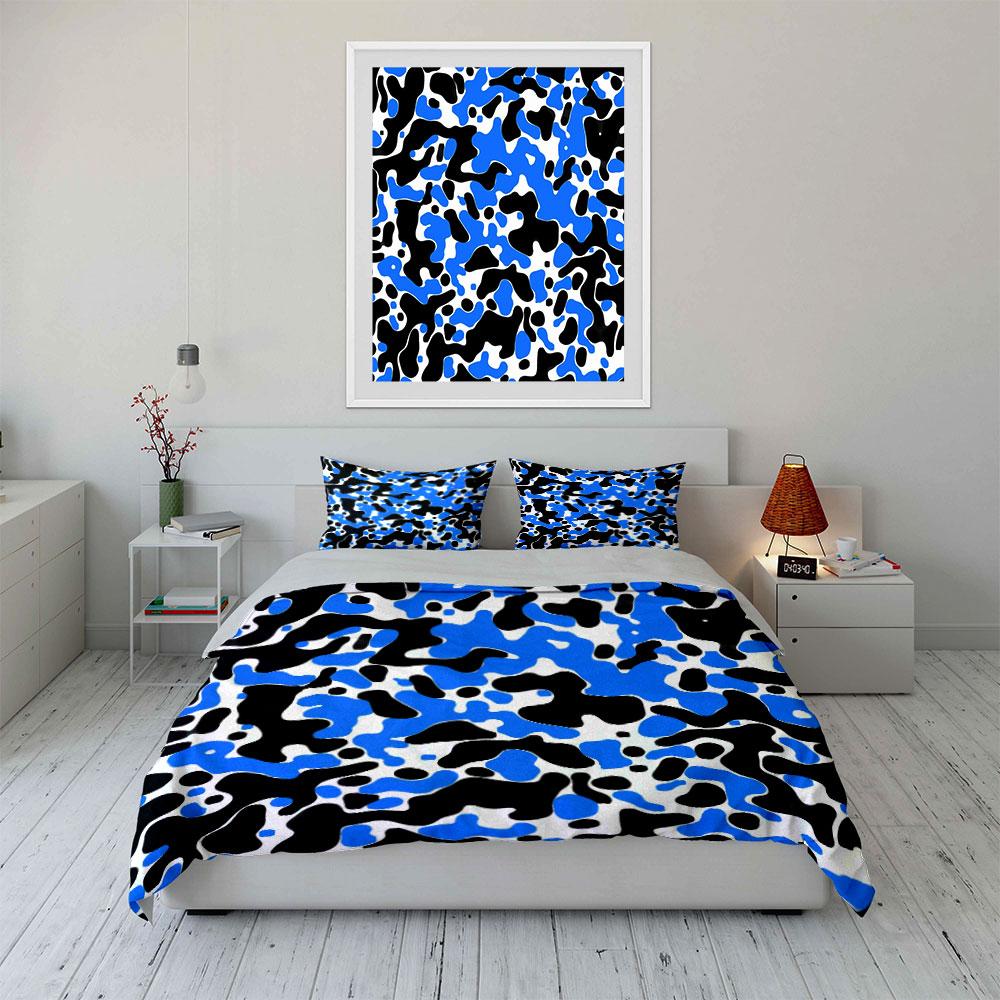 Blue Black Pattern Decoration Set Bedding Set with 1 Duvet Cover 2 Pillowcases Single Double King Queen, Gift