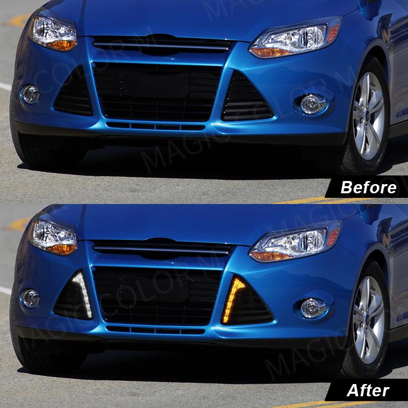 For Ford Focus 2012 2013 2014 2015 LED Daytime Running Light White DRL Yellow Turn Signal Driving Fog Lamp Car Accessories 12V