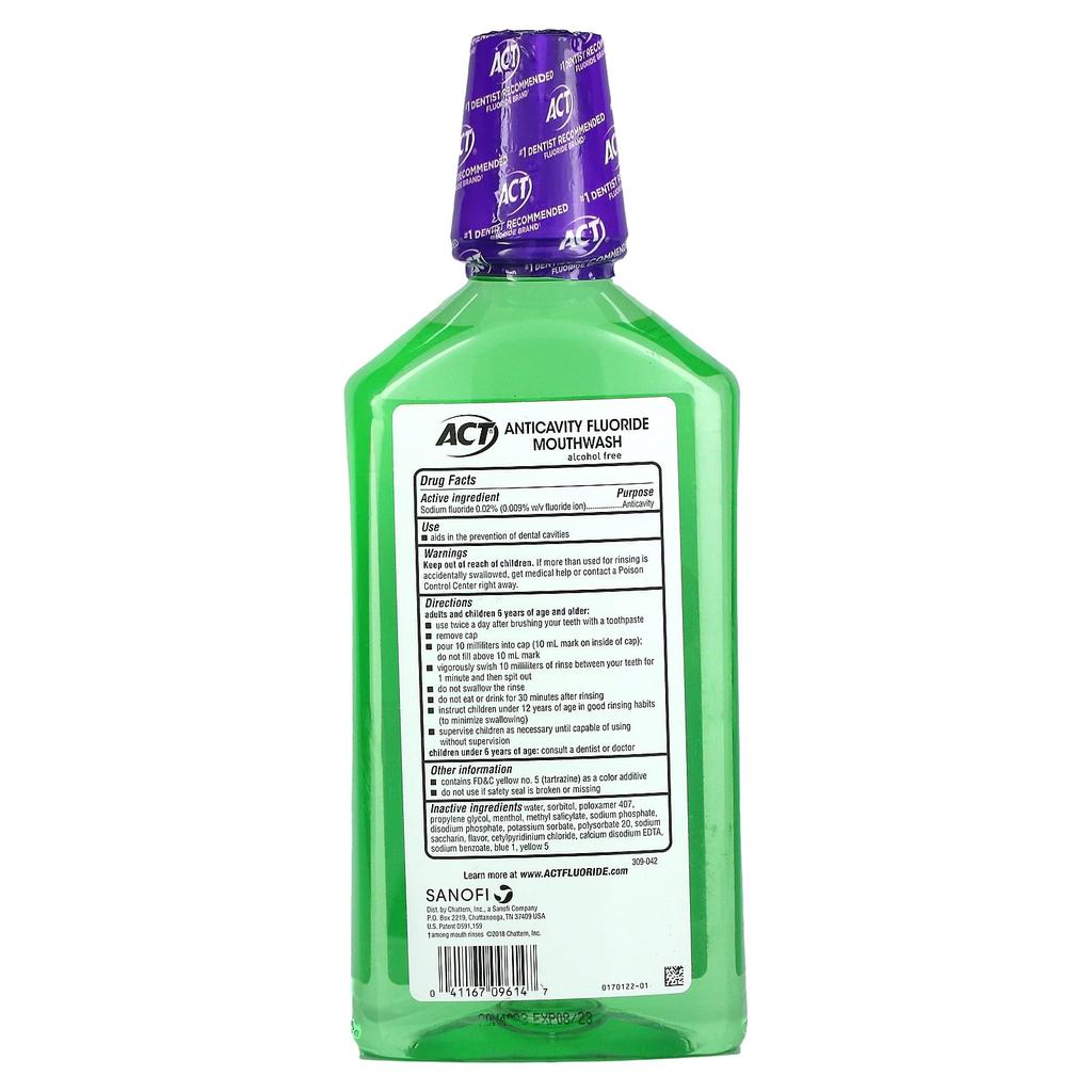 ACT Total Care Anti-cavity Fluoride Mouth Opal, без спирта, свежая мята, 1 л (33,8 жидких унций)