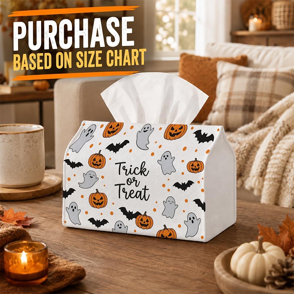 1pc 1pcs Vintage Spooky Tissue Box Holder Cover with Pumpkin Bat Design - Durable Polyester Suitable for Kitchen, Living Room, Bathroom, Car - Minimal