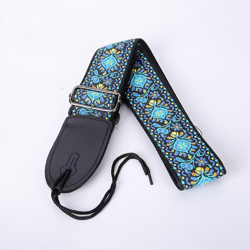 Регулируемый кожаный и тканевый гитарный ремень в этническом стиле с различными узорами для акустических и бас-гитар