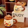 Cartoon Dachshund Puppy Ceramic Mug with Lid Spoon Cute Breakfast Cup Home Milk Oatmeal Cup Souvenir