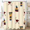 Modern Cartoon Pattern Shower Curtain Waterproof Washable Bathroom Decor Multicolored Birds Stacked Stones Blue Yellow Cup Desig