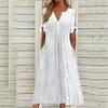Women's Fashion Casual Solid Color Round Neck Button Off Shoulder Short Sleeve Pocket Dress