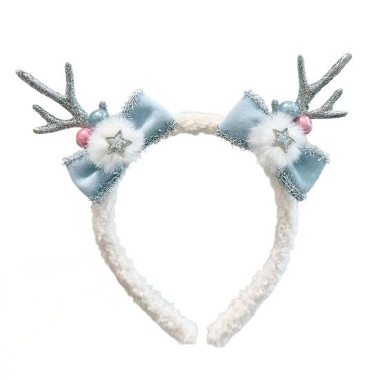 Рождественская повязка на голову для женщин, флисовая повязка с рогами оленя, с бантом и помпонами, для рождественской вечеринки, аксессуар для косплея на Хэллоуин