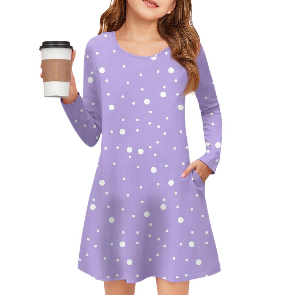 Платье с длинным рукавом для девочек - Платье с цветными карманами