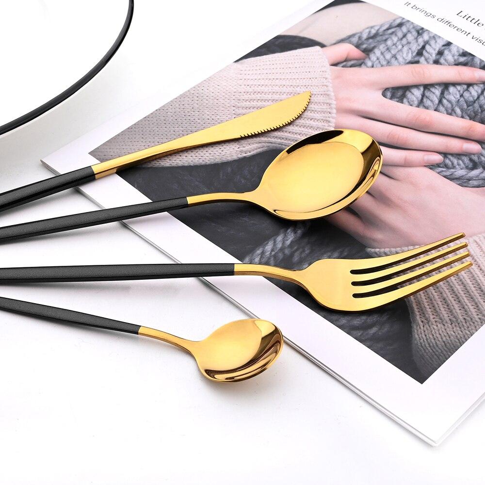 16 Pcs Mirror Black Gold Stainless Steel Cutlery Set Christmas Tableware Dinnerware Set Knife Spoons Cake Fork Home Silverware
