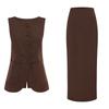 New French Style Lazy Casual Pure Cotton Square Neck Sleeveless Vest and Skirt Set for Women