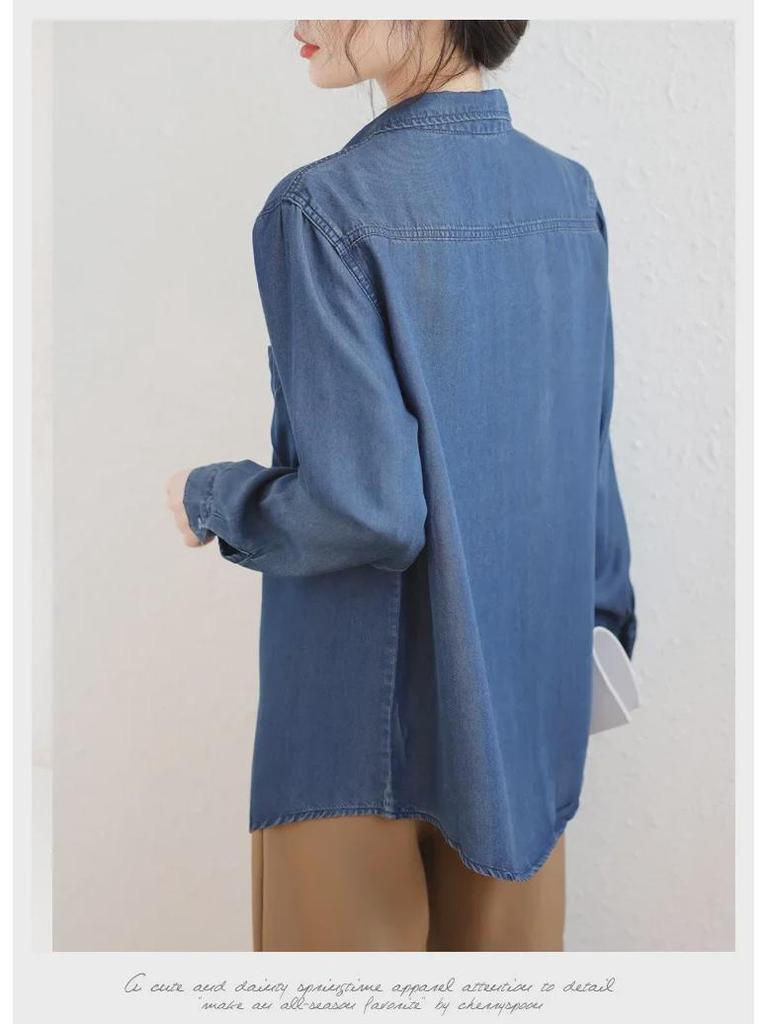 Женская приталенная джинсовая рубашка свободного кроя, тонкая, в стиле ретро, корейская коллекция осень 2025