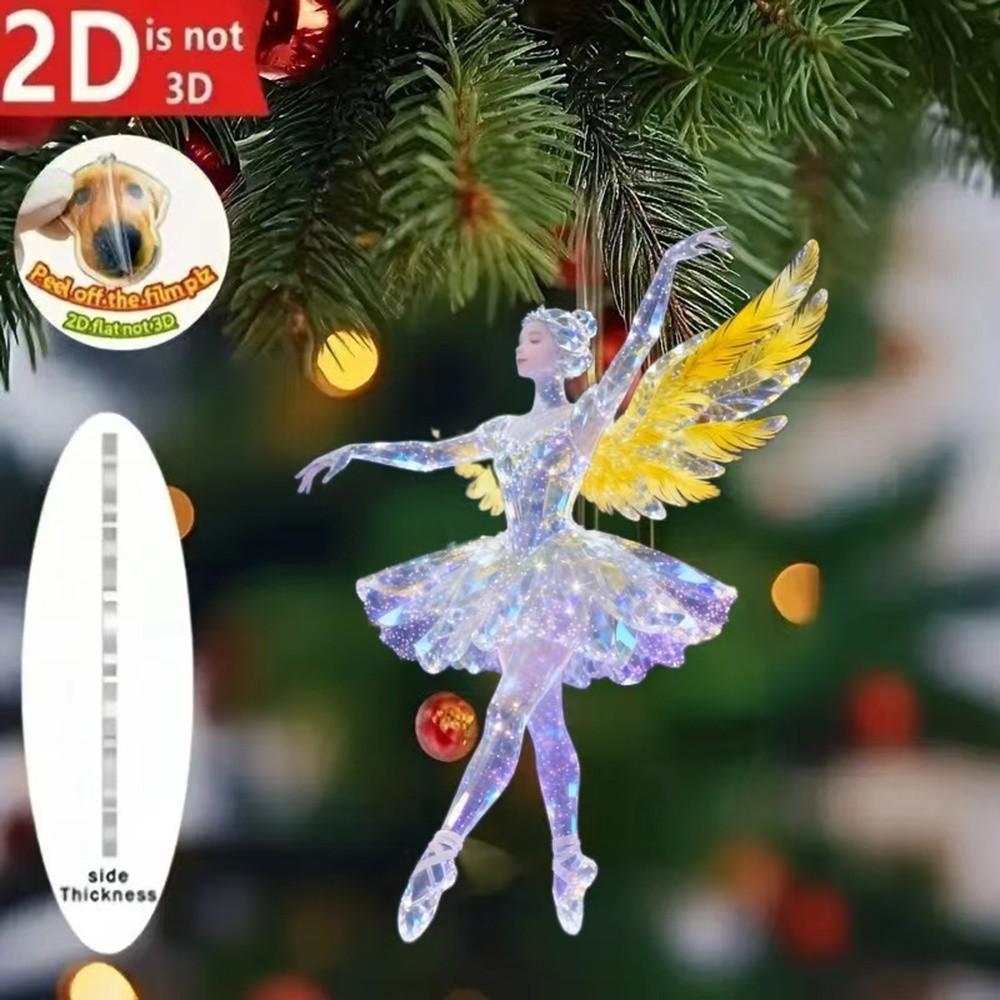 New 2D Flat Christmas Hanging Pendant Ballerina Simulation Angel Hanging Decor Acrylic Shining Rabbit Keychain Navidad Decor