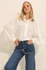 Women's Blouse New Season Fashion White Collar Front Buttoned Balloon Sleeve Textured Shirt Blouse