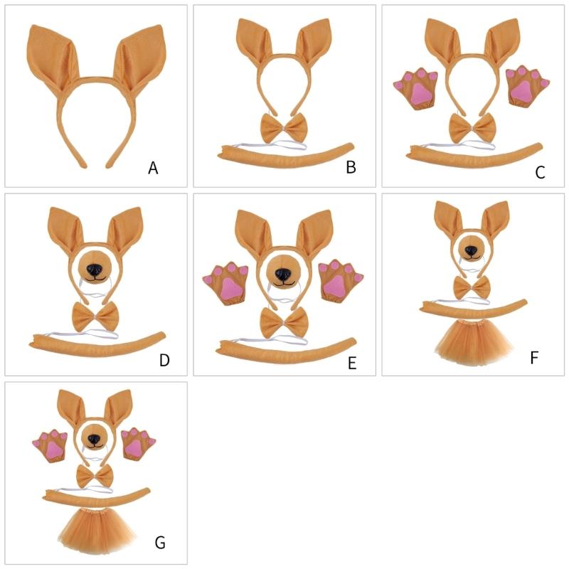 Костюмы кенгуру для детей, косплеи, повязки на голову, хвост, нос, перчатка, аксессуары для костюмов животных
