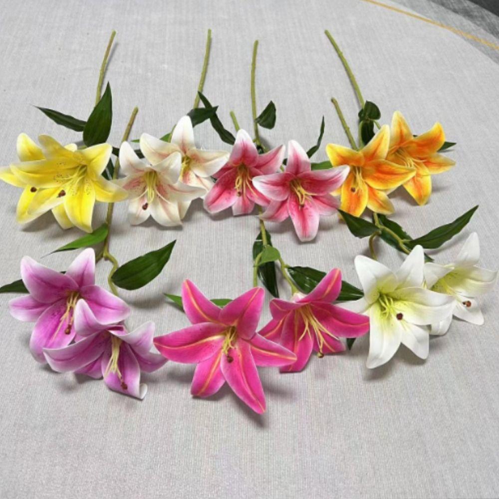 Real Touch 65cm Artificial Lily Flower Silk 3 Heads Fake Lily Bouquet DIY Wedding Bridal Bouquet Living Room Decor