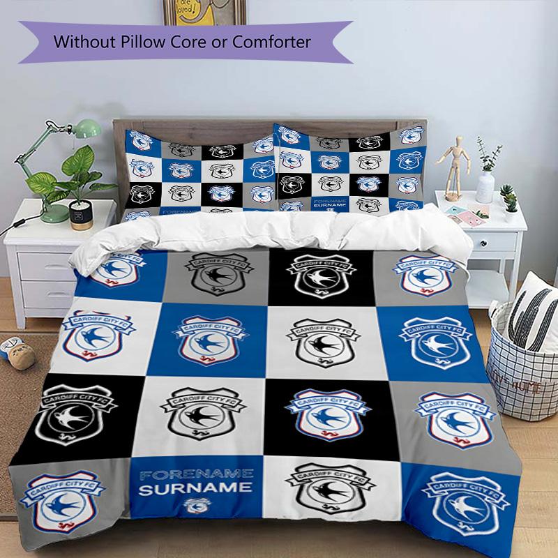 Cardiff Fc Crest Printed Pattern Duvet Cover Set – includes 1 duvet cover and 2 matching pillowcases Bedroom decor Christmas gifts