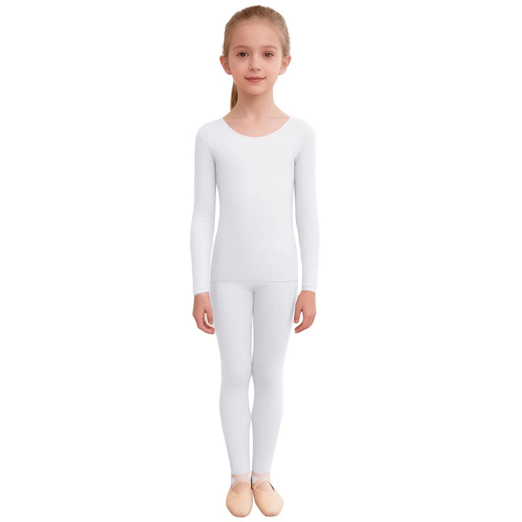 Versatile Kids Thermal Base Layer Set Round Neck Top & Elastic Waist Leggings – Ideal for Dance, Skating & Cold Weather