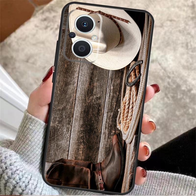 Cowboy Cowgirl Boots Hat For OPPO Reno 14 10 11 12 13 Pro 7 8 Lite 8T 11F 12F 13F 14F OPPO Find X9 X8 X5 X6 Pro Case