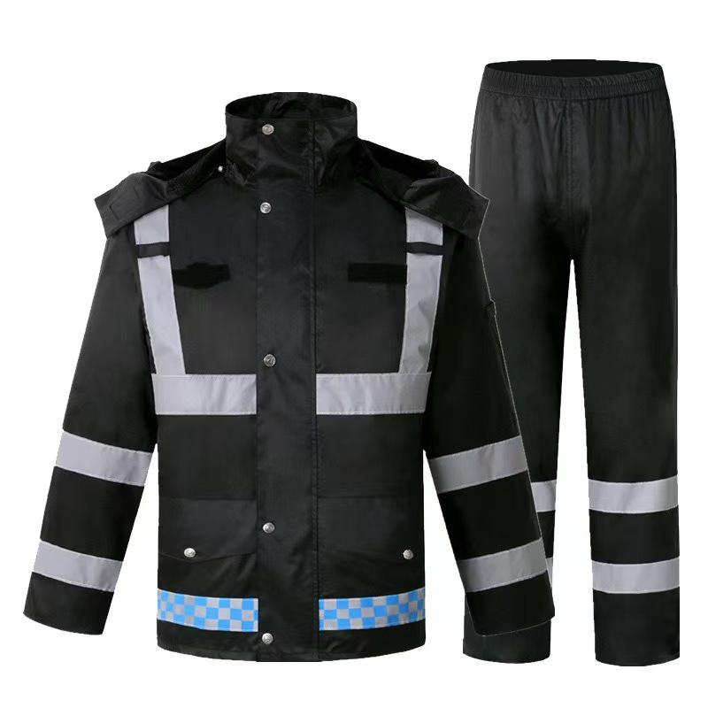 High Visibility Reflective Raincoat Set - 300D Oxford Cloth, Split Design for Outdoor Traffic, Duty, and Rescue Use