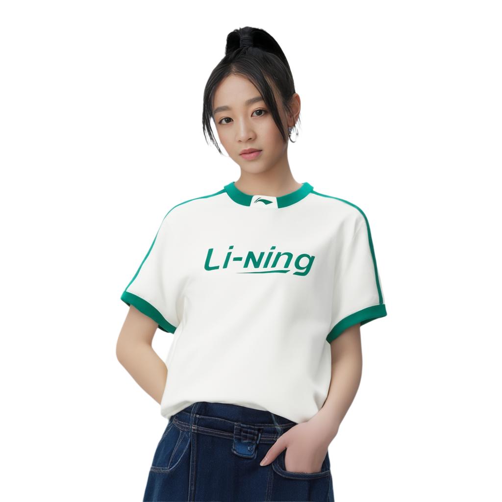 Li Ning Серия Спортивный Стиль Жизни Хай Стрит Американский Винтаж Удобный Пуловер с Круглым Вырезом Простая Футболка с Коротким Рукавом Женская Футболка AHSVB44-4