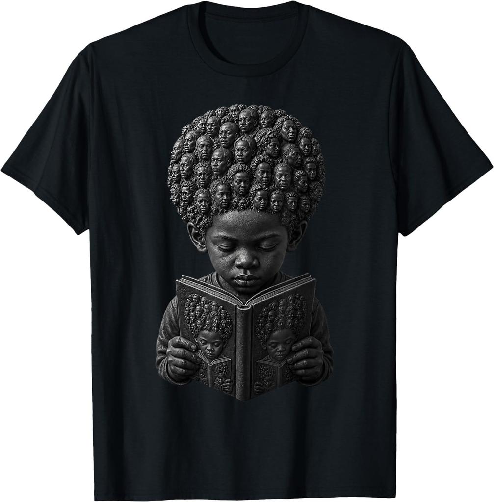 Black Boy Reading Book Afro Hair Art Ancestors Look T-Shirt