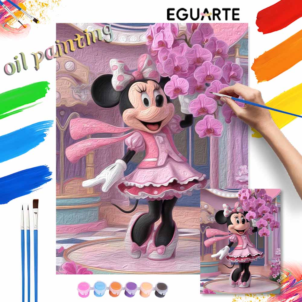 Disney Minnie Mouse Orchid Paint By Number Kit Drawing Canvas DIY Picture Home Decor Disney Art Craft Gift Wall Painting Decor Set