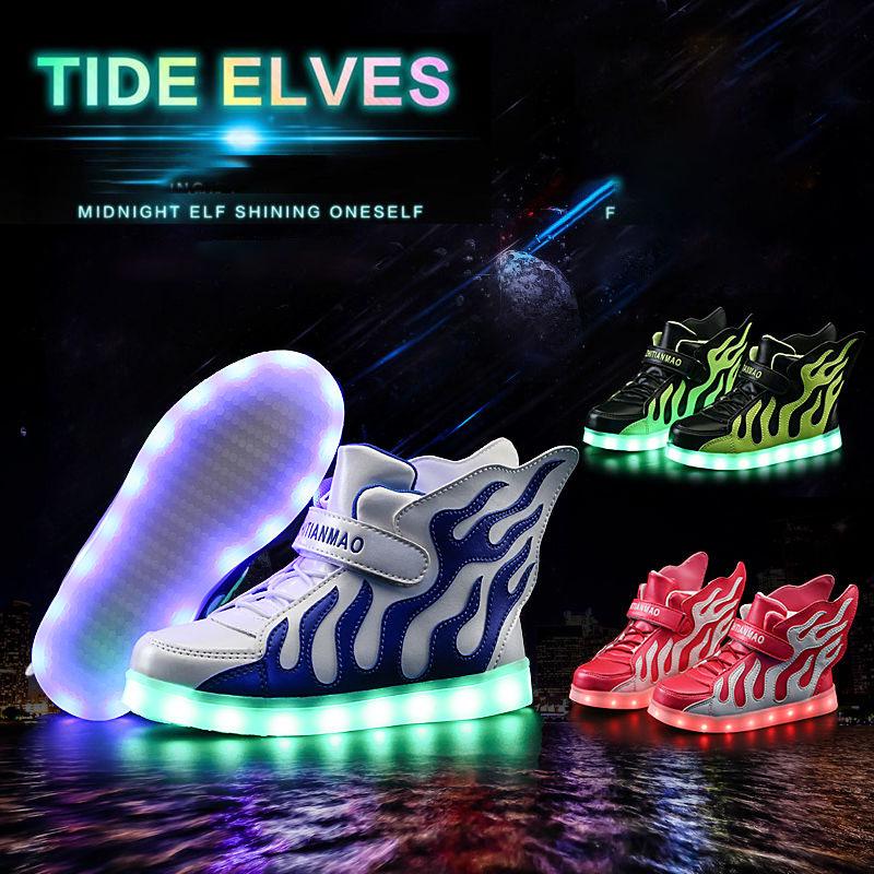Children's LED Luminous Shoes Boys Girls Lights Usb Charging Boys and Girls Flash Shoes Sports Shoes High-top Sports Shoes