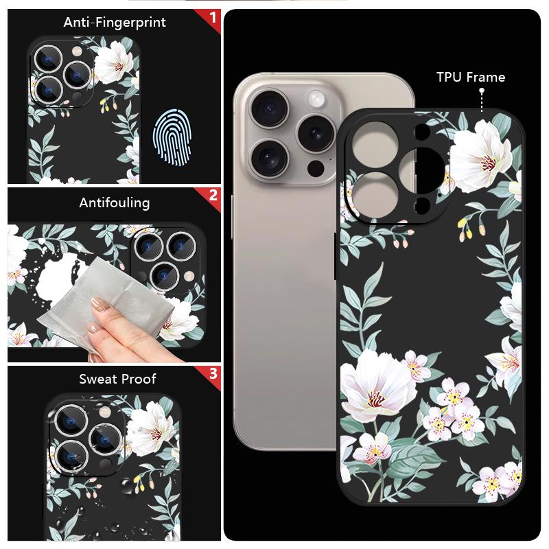 Простой цветочный узор противоударный мягкий чехол для iPhone 16 Pro Max 15 14 Pro 13 12 Mini 11 XS XR 8 7 ремешок TPU защита объектива тонкий матовый чехол для телефона