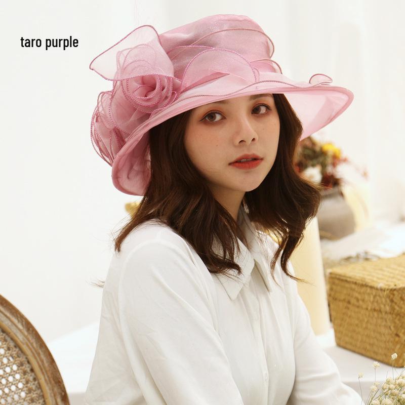 Женская винтажная шляпа от солнца с широкими полями и цветами из органзы