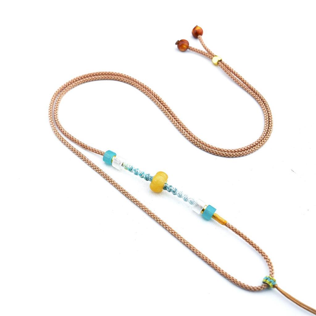 Плетеное макраме ожерелье с кристаллом авантюрина и подвеской из тыквенного нефрита