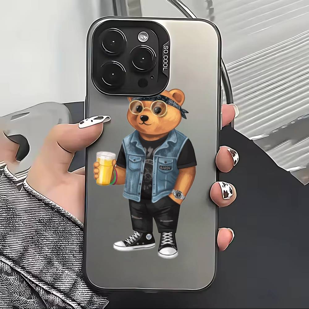 Модный Чехол для Телефона B-Baron Filou B-Bear Для iPhone 17,16,15,14,13,12,11 Plus,Pro Max,XS,Красочный Серебристый Черный Чехол