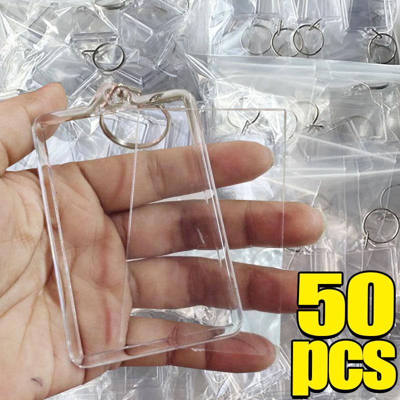 5/50pcs 2025 New Acrylic Transparent Blank Inlaid Photo Keychains Photo Frame Keychain Holder DIY Split Keychain Gift