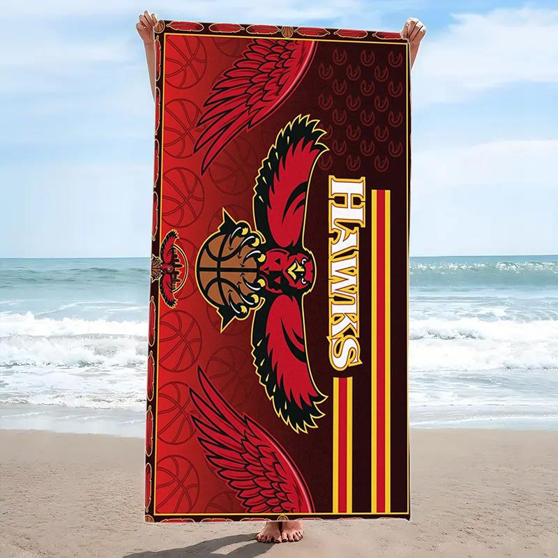 Atlanta Hawks Print Beach Towel, Large Soft Quick Dry Towel for Beach Camping Swimming