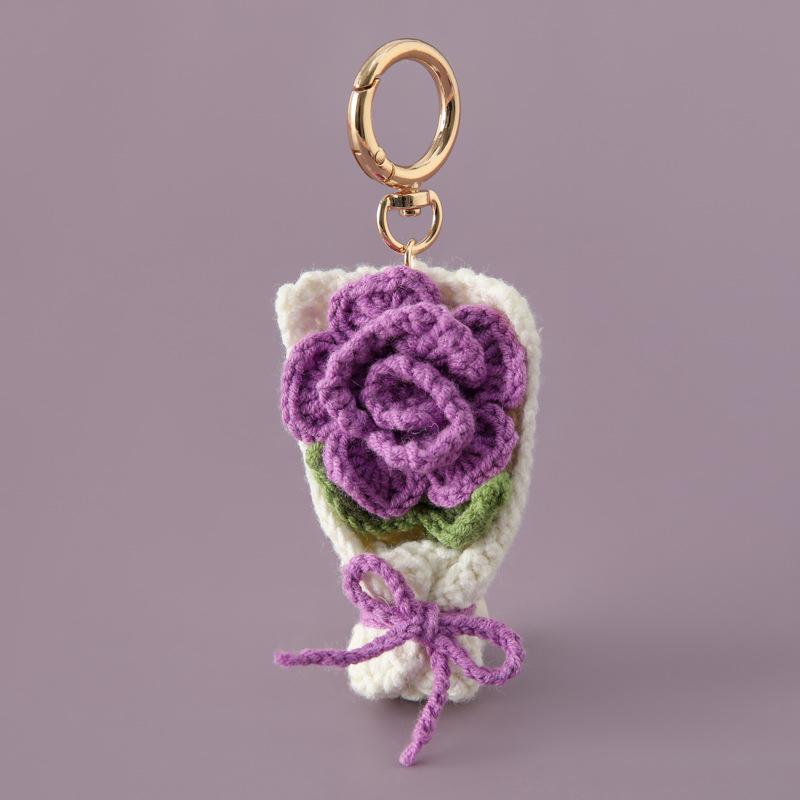 Вязаный букет, ручной дизайн цветка, брелоки-держатели для ключей, декоративный вязаный цветок, шикарный, 6 цветов
