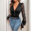 2025 New Sexy Retro Elegant Style Deep V-neck Lace Long-sleeved Jumpsuit