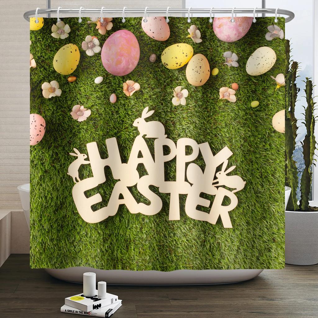 Весенняя Пасхальная Занавеска для душа Счастливый Кролик Кролик Яйца Цветочный Сад Цветочный Праздничный Водонепроницаемая Занавеска для душа для ванной комнаты с крючками