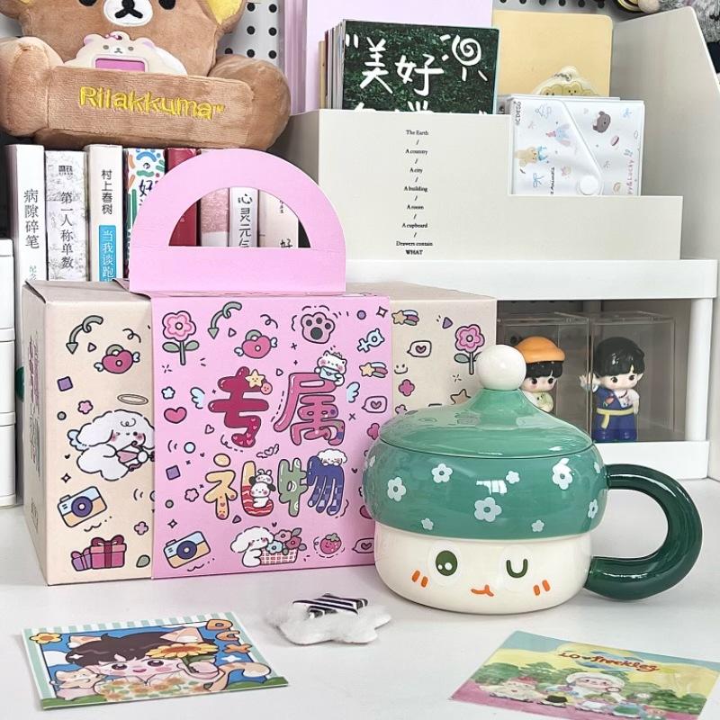 Cute Hat Ceramic Mug with Lid for Girls' Birthday Gifts Gift Box Set