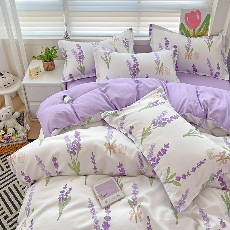Thickened Skin-friendly Cotton Sheets Four-piece Quilt Cover Twill Sheets Cartoon Dormitory Three-piece Set