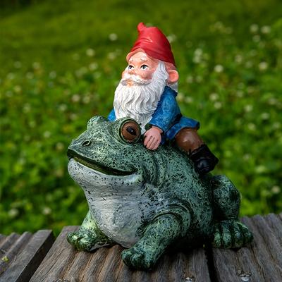Гном верхом на лягушке, смоляная фигурка, садовое милое украшение, украшение для сада, украшение для дома