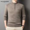Свитер на молнии с полувысоким воротником, мужской зимний утолщенный теплый свитер для отца, мужская однотонная шерстяная трикотажная рубашка среднего возраста