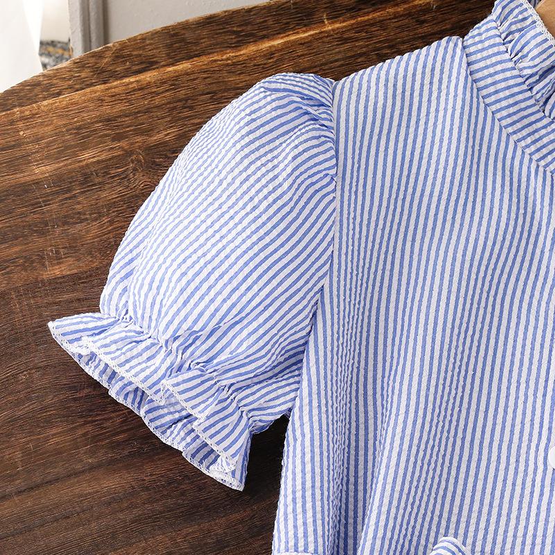 Повседневное платье для девочек 2025 Летняя детская мода Полосатая рубашка с короткими рукавами Милое платье