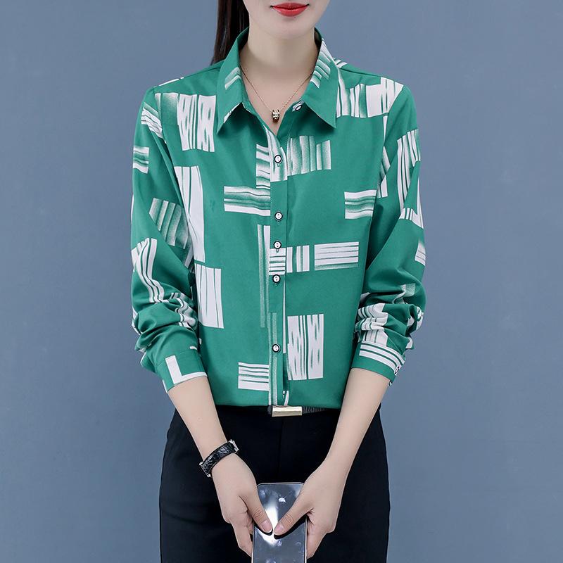 YYFS Женские модные повседневные весенне-осенние блузки и рубашки-поло с длинными рукавами и воротником-стойкой