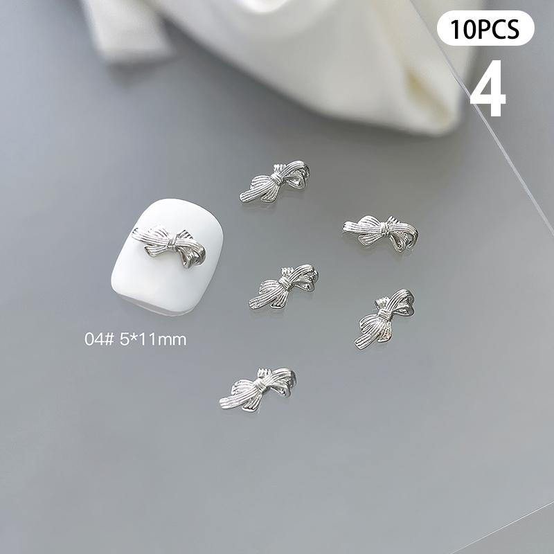 10 шт. глянцевая серебряная лента для дизайна ногтей 3D банты из металлического сплава шелковая лента для украшения ногтей Diy ретро металлические аксессуары для ногтей