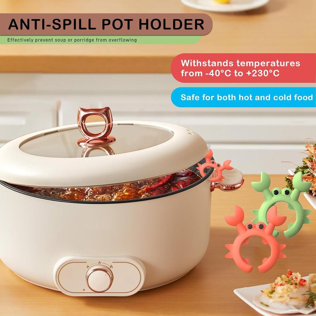 4 Pcs Crab Spatula Holder, Silicone Crab Shaped Spoon Rest, Anti-Scalding Adjustable Cooking Utensil Holder for Pot, Silicone Boil Over Spill Stopper