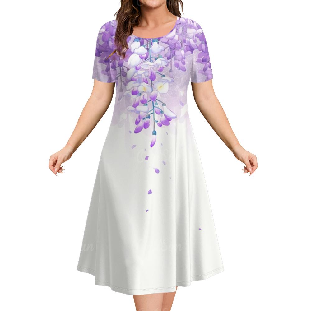 Fashion Elegant Women’S Dresses Loose A-Line Dress Women Shorty-Sleeved Top Simplicity Flowers Casual Ladies Pullover Clothing