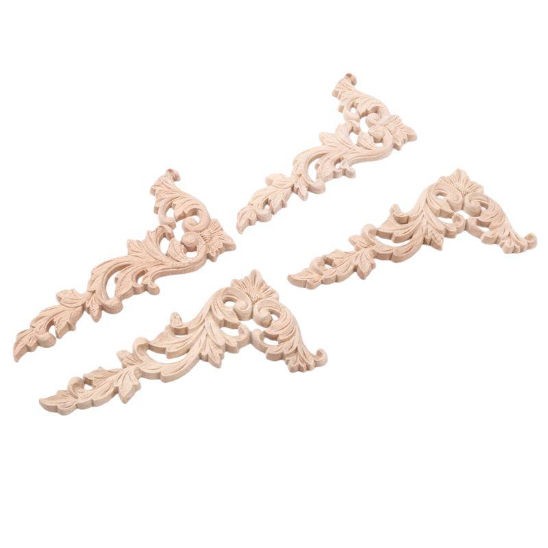 AEE4-4Pcs/Set Wood Carved Corner Onlay Applique Unpainted Frame Cupboard Cabinet Decal For Home Furniture Decoration