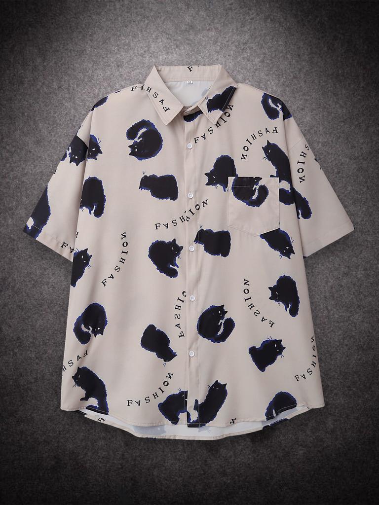 Свободная короткая мужская рубашка с рисунком кота Prinr на Гавайях, повседневная мужская рубашка с американским принтом, летняя универсальная уличная одежда для пар