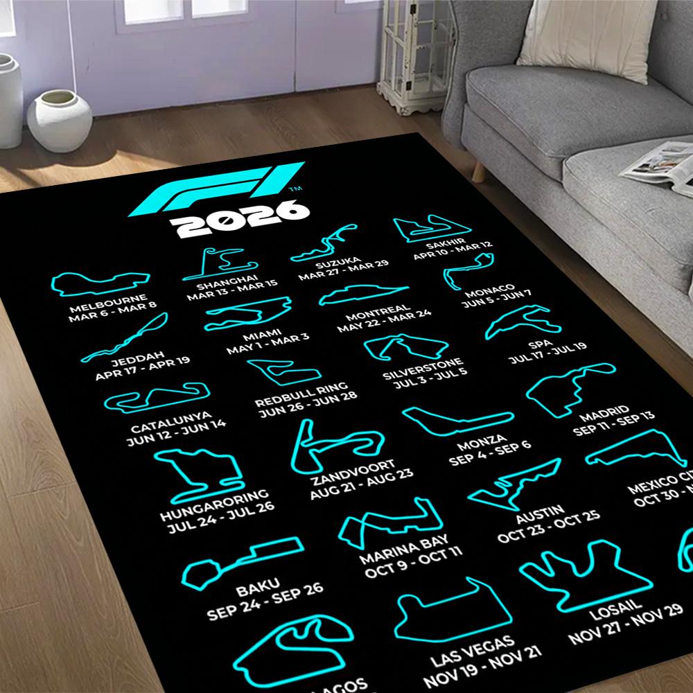 Нескользящие коврики на тему календаря Формулы-1 2026 года - Полиэстер, Декор для дома, Подходят для спален, гостиных, прихожих, студий и в качестве декора