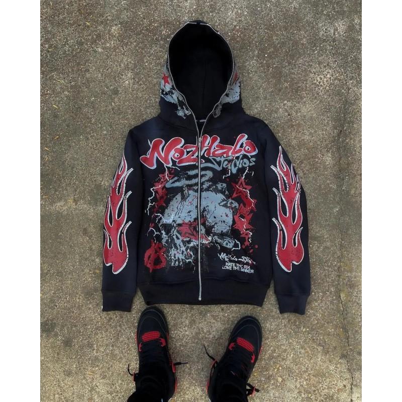 Мужская оверсайз толстовка с капюшоном на молнии с графическим принтом Streetwear Свободный крой Повседневная одежда