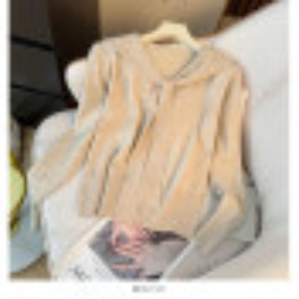 This Stylish Navy Collar, Color-blocking Striped Long-sleeved Knitted Sweater Is A Versatile Top for Women To Look Younger and Slimmer In Autumn